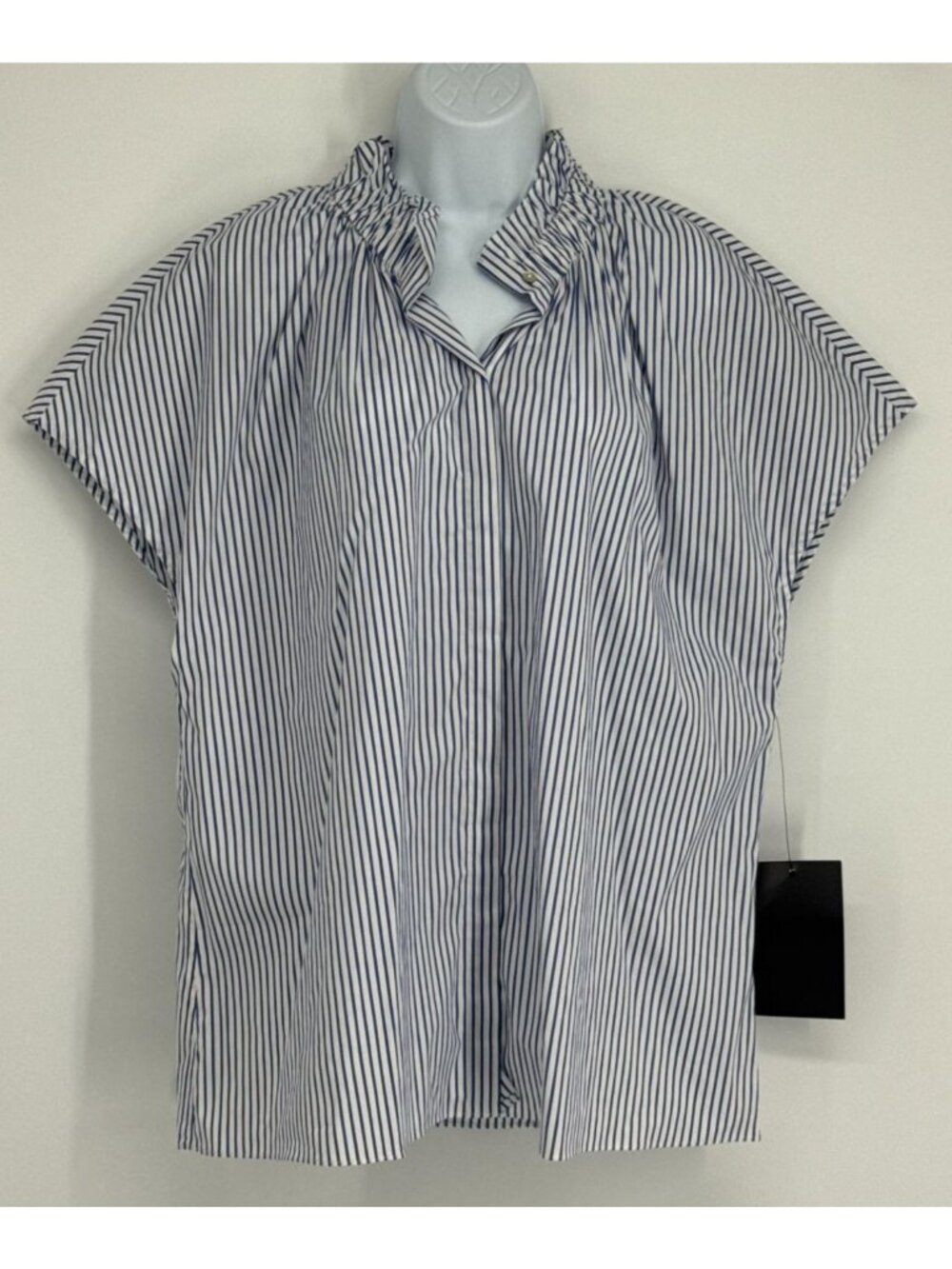 Tuckernuck Pomander Place Rae Blouse Blue White Stripe Ruffle Neck Top Size XXL